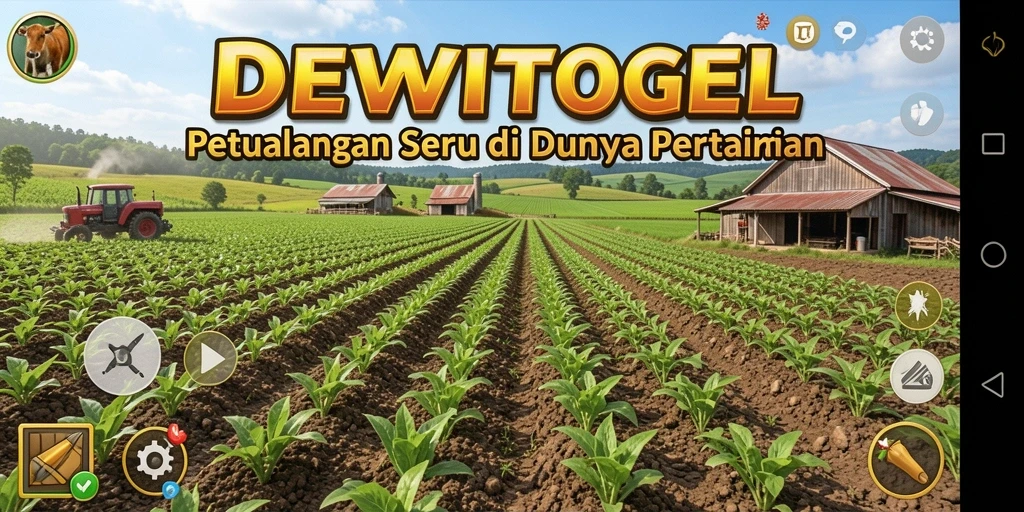 Tampilan gameplay DEWITOGEL dengan aktivitas bertani dan panen.