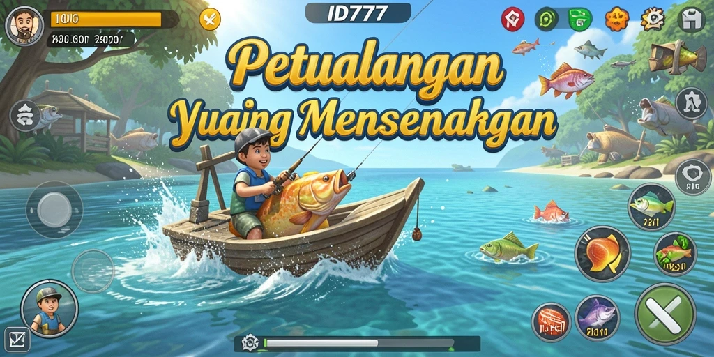 Screenshot gameplay ID777 yang menampilkan pengalaman memancing yang mendebarkan.