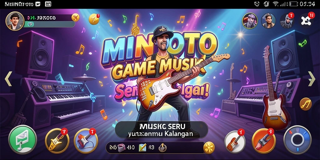 Screenshot dari gameplay MINTOTO menampilkan keseruan bermain musik.