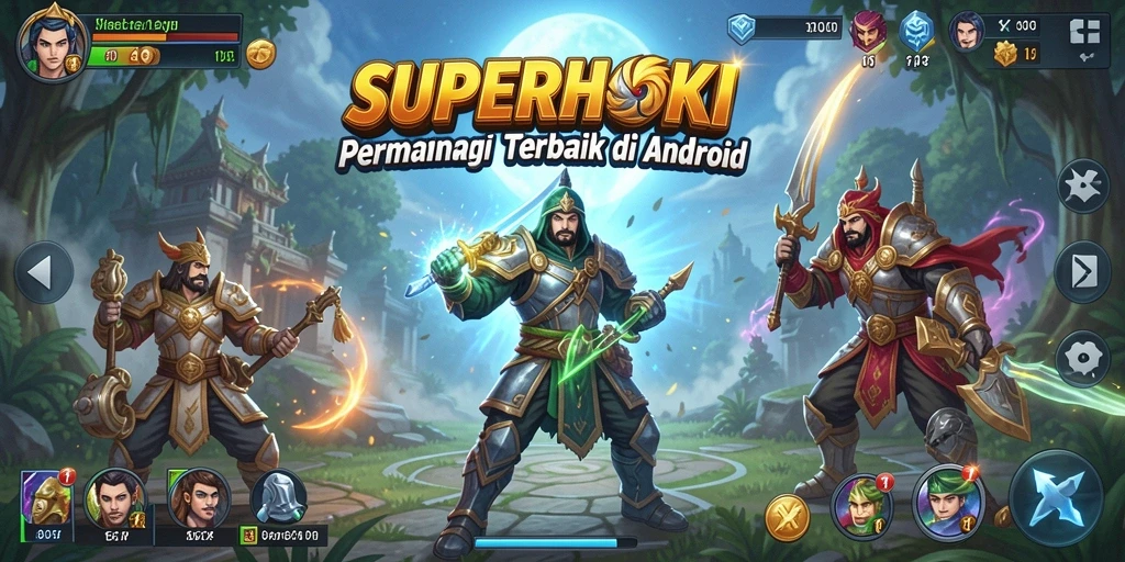 Tampilan gameplay menarik dari SUPERHOKI dengan berbagai karakter dan strategi.