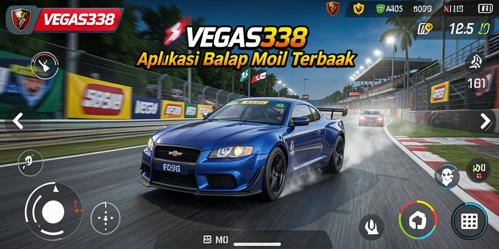 Screenshot gameplay menunjukkan mobil balap di trek menegangkan.